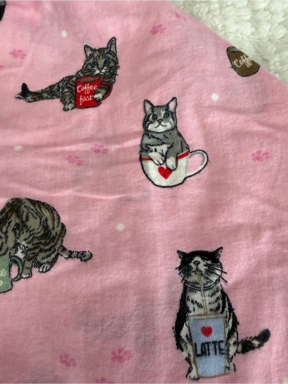 PJ Salvage Lightweight Flannel Pajama Set Cats Coffee Pink Womens M Button front - Picture 9 of 10